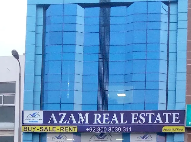 Azam Real Estate's office board on Agora Commercial, Eden City, DHA Phase 8